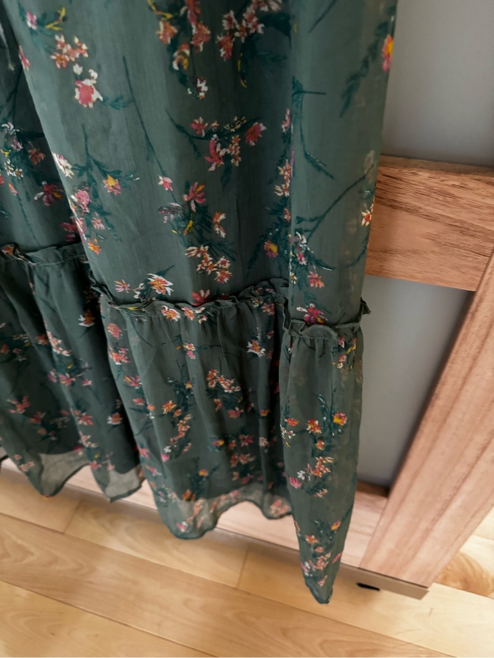 Vero Moda Olive Green Floral Midi Dress with Tie Waist - Picture 5 of 6